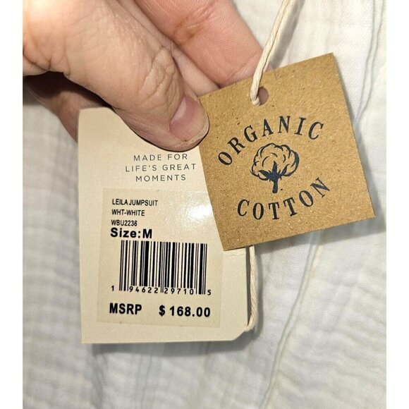 Faherty Leila Jumpsuit Sz Medium White All Organic Cotton Pockets Adj Straps NEW - Picture 11 of 16